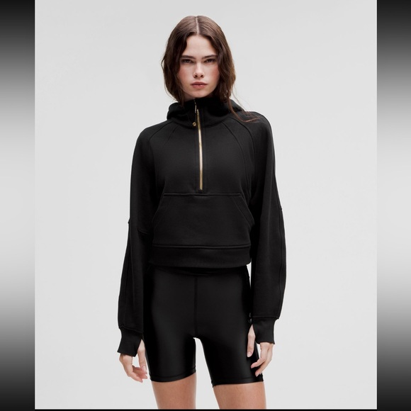 lululemon athletica Tops - Lululemon Oversized Scuba Half Zip Hoodie M/L Black with Gold Zipper GUC